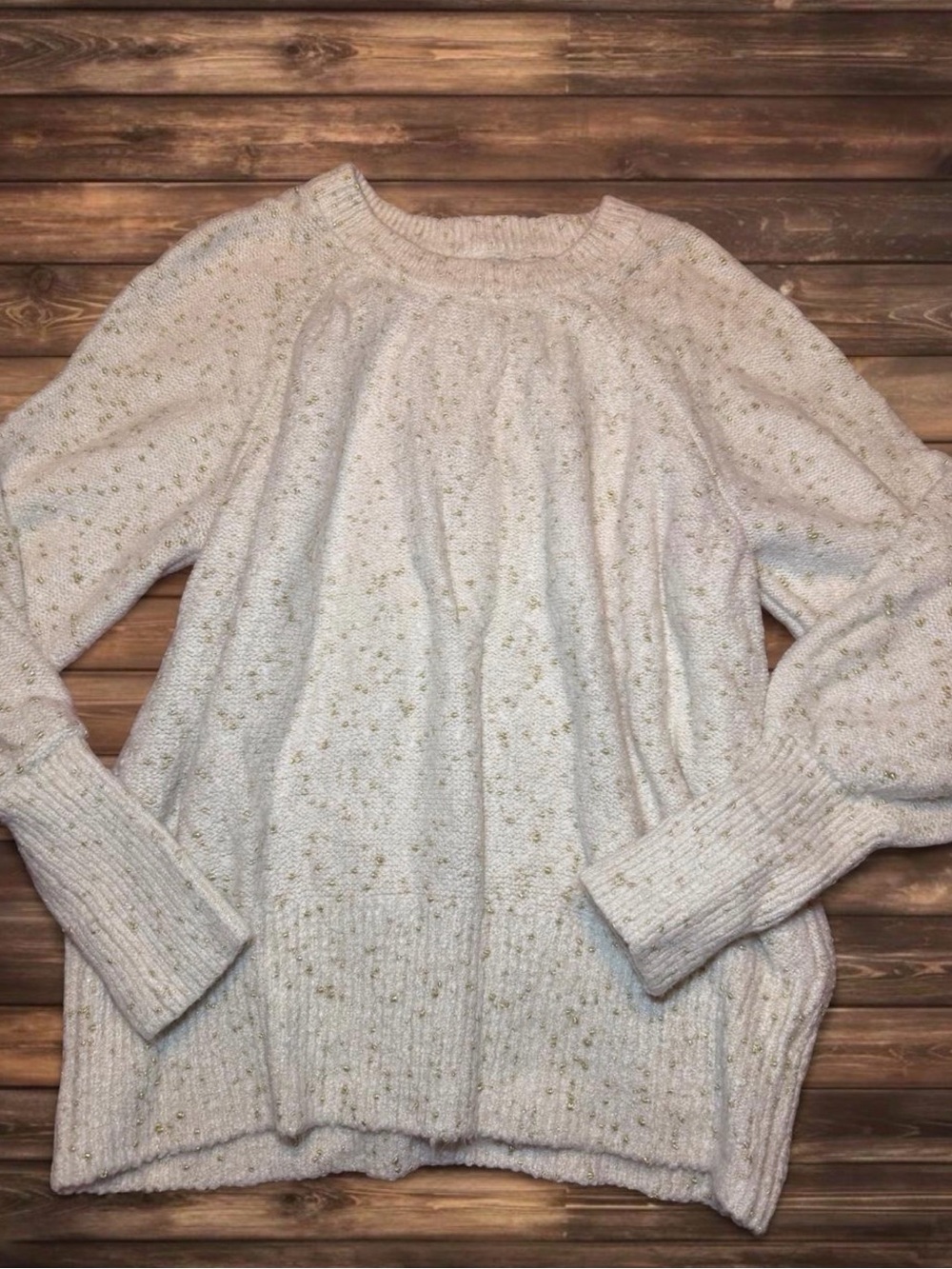 Lauren Conrad Cream Crewneck Sweater with Gold Speckle